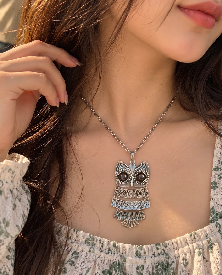 Vintage Silver Owl Pendant